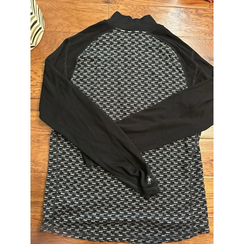 Smartwool 100% Merino Wool 1/4 Zip Pullover Men XL Black Geometric Base Layer - Picture 11 of 11